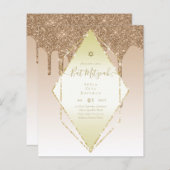Glitzy BAT MITZVAH nodigt Glitter Sparkles Modern  (Voorkant / Achterkant)