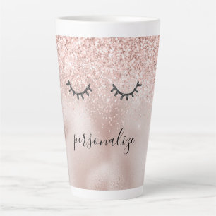 Glitzy Black Eyelashes Blush Pink Glitter Latte Mok