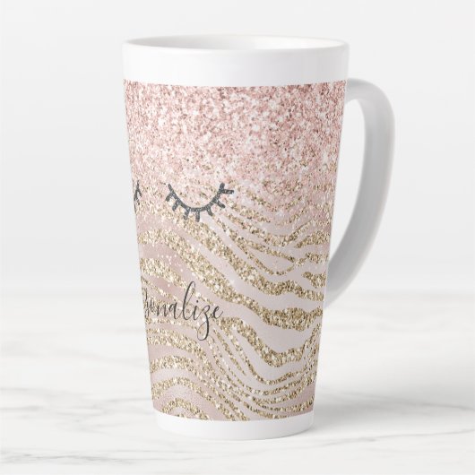 Glitzy Black Eyelashes Blush Zebra Glitter     Latte Mok (Rechterhoek)