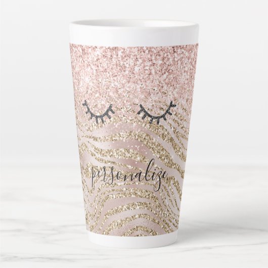 Glitzy Black Eyelashes Blush Zebra Glitter     Latte Mok (Voorkant)