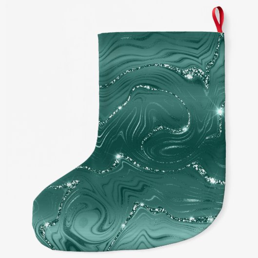 Glitzy Blauwgroen Green Gold Glitter Grote Kerstsok (Achterkant)