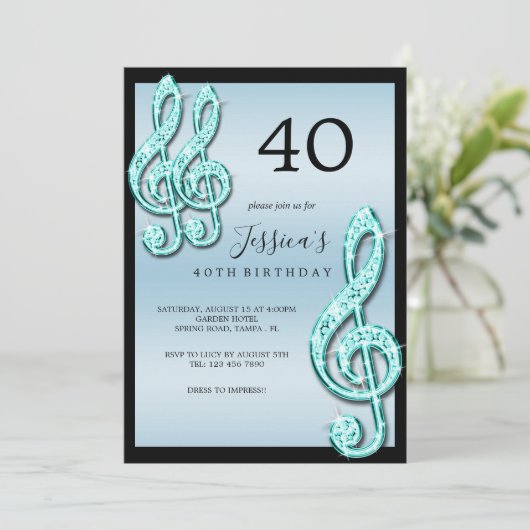 Glitzy Blauwgroen Muzieknoten Verjaardag Kaart (Staand voorkant)