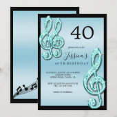 Glitzy Blauwgroen Muzieknoten Verjaardag Kaart (Voorkant / Achterkant)