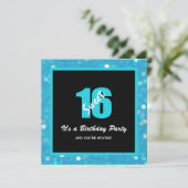 Glitzy Bleu Black Sweet 16 Invitations de fête (Debout devant)