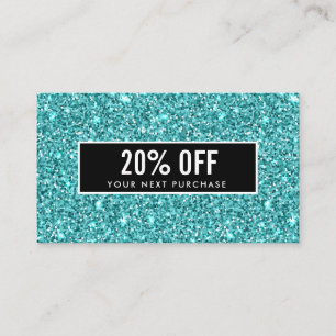 Glitzy Blue Glitter Feminine Black Coupon Kaart Visitekaartje