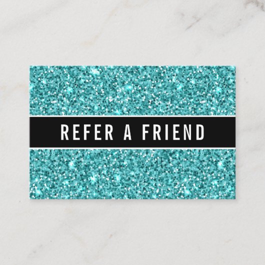 Glitzy Blue Glitter Salon Referral Klant Visitekaartje (Voorkant)