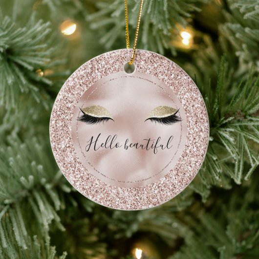 Glitzy Blush Pink Glitter Gold Eyelashes Keramisch Ornament (Boom)