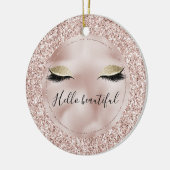 Glitzy Blush Pink Glitter Gold Eyelashes Keramisch Ornament (Links)