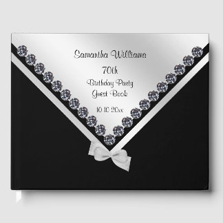 Glitzy Diamonds & Silver Bow 70e verjaardag Gastenboek