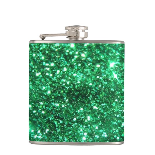 Glitzy Emerald Green Glitter Heupfles (Voorkant)