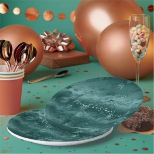 Glitzy Emerald Green Ombre Marble Papieren Bordje