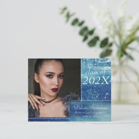 Glitzy Folie | Ice Blue Iridescent Foto Dank u Briefkaart (Staand voorkant)