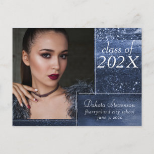 Glitzy Folie Navy Blue Dark Afstudeerder Foto Da Briefkaart