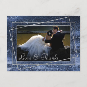 Glitzy Folie Navy Blue Foto Liefde en Dank je Briefkaart