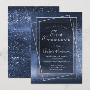 Glitzy Folie   Navy Blue Glitter Eerste Communie Kaart