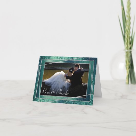 Glitzy Folie | Seafoam Green Aqua Sparkle Foto Bedankkaart (Voorkant)