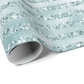 Glitzy Girly Mint Glitter Stripes Cadeaupapier (Rol Hoek)
