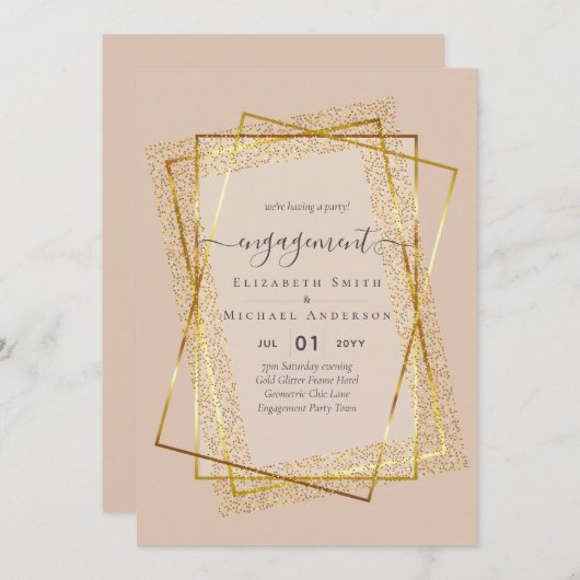 Glitzy Glam ENGAGEMENT Partie Invitations BUDGET (Devant / Derrière)