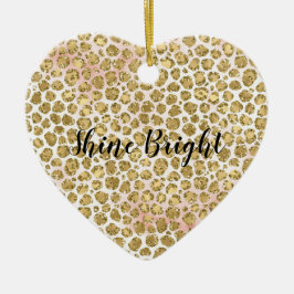Glitzy Glam Gold Blush Glitter Leopard Print Keramisch Ornament
