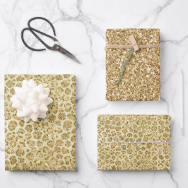 Glitzy Glam Gold Glitter Leopard Print Inpakpapier Vel