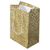 Glitzy Glam Gold Glitter Leopard Print Medium Cadeauzakje (Voorkant Gekanteld)