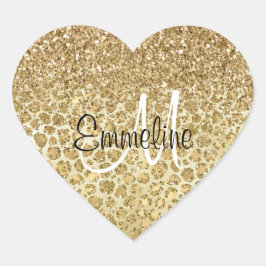 Glitzy Glam Gold Glitter Leopard Print Monogram Hart Sticker