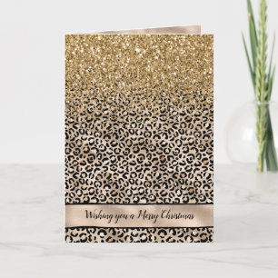 Glitzy Glam Gold Leopard Print Glitter Feestdagen Kaart