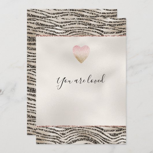 Glitzy Glam Khaki Bruin Glitter Zebra Print Notitiekaartje (Voorkant / Achterkant)