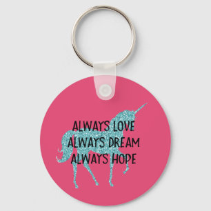 Glitzy Glitter Aqua Eenhoorn Inspirerende quote Sleutelhanger