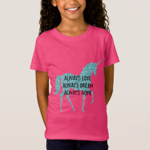 Glitzy Glitter Aqua Unicorn Inspirerend citaat T-shirt