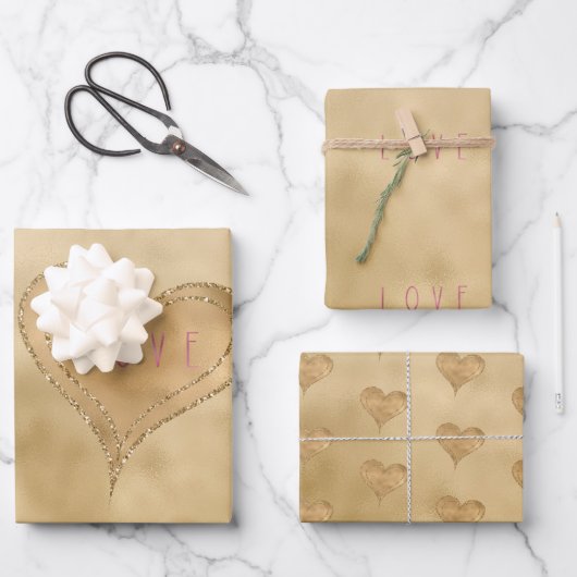 Glitzy Glitter Love Heart Inpakpapier Vel (Voorkant)