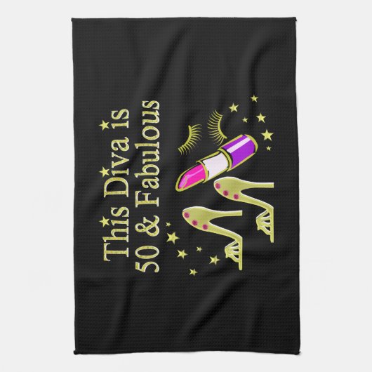 GLITZY GOLD 50E VERJAARDAG DIVA DESIGN THEEDOEK (Verticaal)