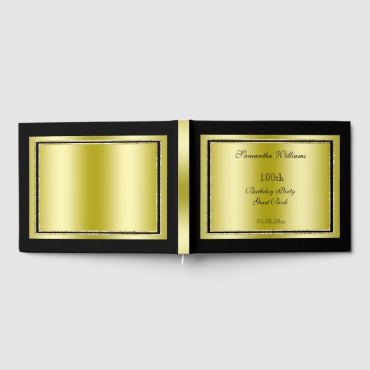Glitzy Gold & Black 100e verjaardag Gastenboek (Volledig)