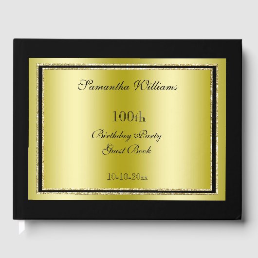 Glitzy Gold & Black 100e verjaardag Gastenboek (Voorkant)