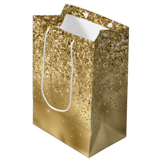 Glitzy Gold Glam Glitter Sparkle    Medium Cadeauzakje (Voorkant Gekanteld)