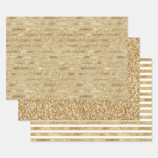 Glitzy Gold Glam Glitter Stripes Inpakpapier Vel (Set)