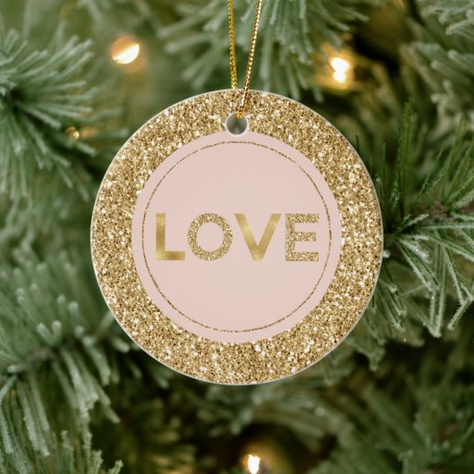 Glitzy Gold Glitter Blush Pink Love Keramisch Ornament (Boom)