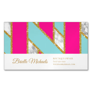 Glitzy Gold Glitter Pink Blue Stripes and Marble Magnetisch Visitekaartje