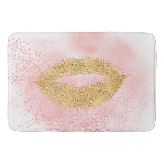 Glitzy Gold Lips Roze Confetti Kiss Badmat (Voorkant)