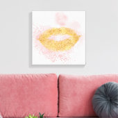 Glitzy Gold Lips Roze Confetti Kus Canvas Afdruk (Insitu (Woonkamer))