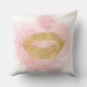 Glitzy Gold Lips Roze Confetti Kus Kussen