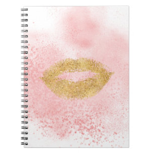Glitzy Gold Lips Roze Confetti Kus Notitieboek