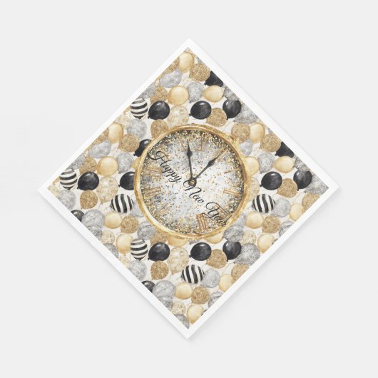 Glitzy Gold Silver Black New Year's Balloons Servet (Hoek)