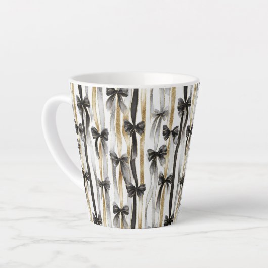 Glitzy Gold Silver Black Ribbons Bows Latte Mok (Linkerhoek)