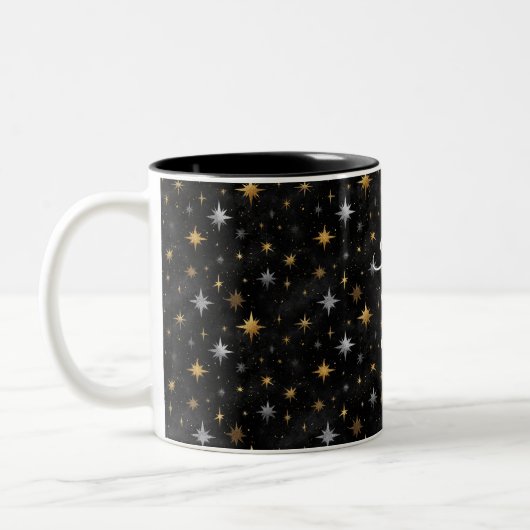 Glitzy Gold Silver Black Sparkle New Year Tweekleurige Koffiemok (Links)