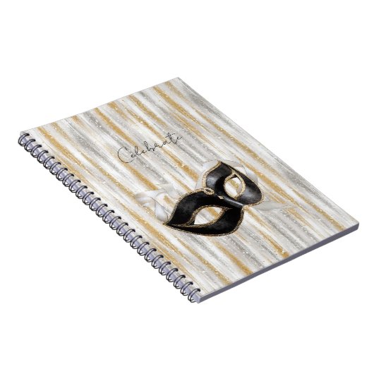 Glitzy Gold Silver Celebrate Mask Notitieboek (Rechterzijde)
