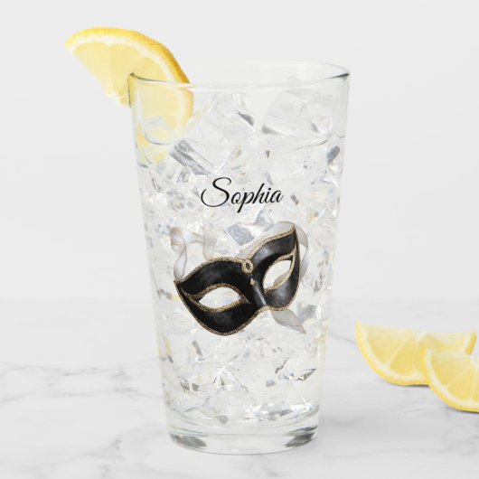 Glitzy Gold Silver New Year Black Mask Glas (Voorkant ijs)