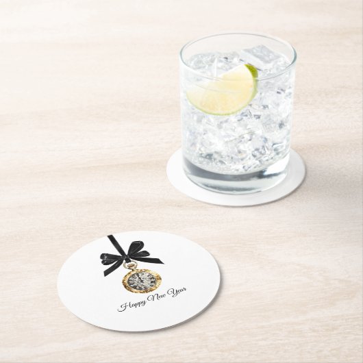 Glitzy Gold Silver New Year Midnight Hour Ronde Kartonnen Onderzetter (Insitu)