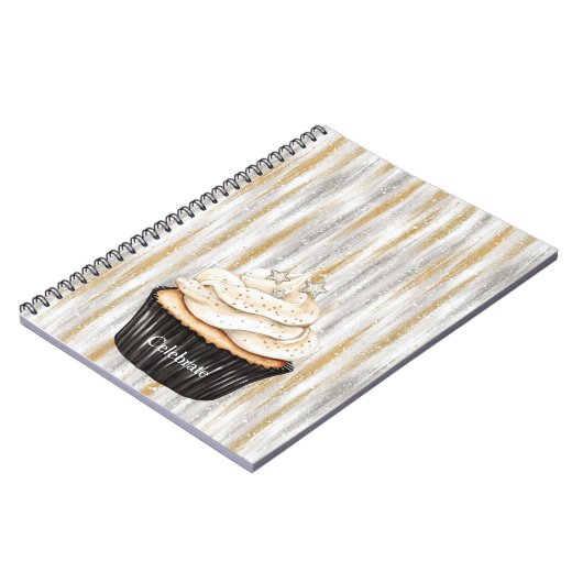 Glitzy Gold Silver Stars Cupcake Celebrate Notitieboek (Linkerzijde)