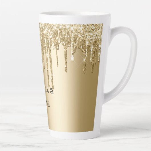 Glitzy Gold Sparkle Glitter Drips Verjaardag Latte Mok (Rechts)